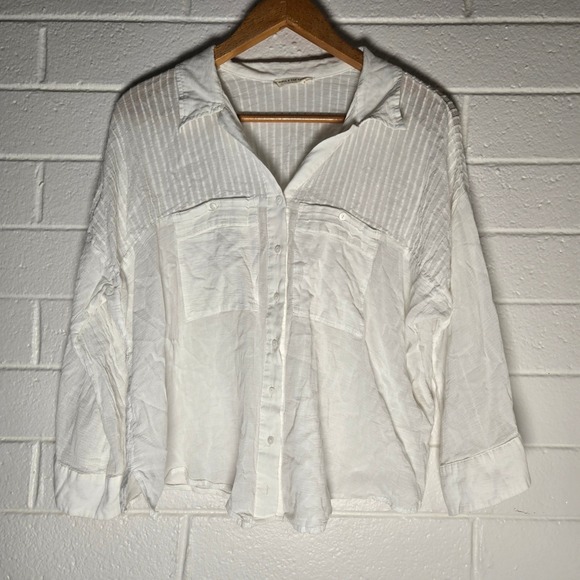 Spell & The Gypsy Collective Tops - Spell & The Gypsy Minimalist White Button Shirt XS Oversize Gauze Pintuck Boho